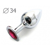 Коническая серебристая анальная втулка с малиновым кристаллом - 8,2 см. - Anal Jewelry Plug - купить с доставкой в Нижневартовске