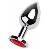 Серебристая коническая анальная пробка с красным кристаллом - 8 см. - ToyFa - купить с доставкой в Нижневартовске