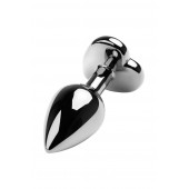 Серебристая коническая анальная пробка с красным кристаллом-сердечком - 7 см. - ToyFa - купить с доставкой в Нижневартовске