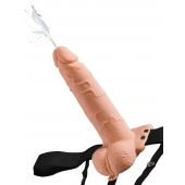 Телесный полый страпон с имитацией эякуляции 7.5  Hollow Squirting Strap-On with Balls Flesh - 21,6 см. - Pipedream - купить с доставкой в Нижневартовске