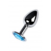 Серебристая конусовидная анальная пробка с голубым кристаллом - 7 см. - ToyFa - купить с доставкой в Нижневартовске