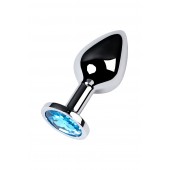 Серебристая конусовидная анальная пробка с голубым кристаллом - 8 см. - ToyFa - купить с доставкой в Нижневартовске