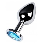 Серебристая конусовидная анальная пробка с голубым кристаллом - 8 см. - ToyFa - купить с доставкой в Нижневартовске