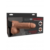 Кофейный перезаряжаемый вибрострапон 7  Hollow Rechargeable Strap-on with Balls - 20,3 см. - Pipedream - купить с доставкой в Нижневартовске