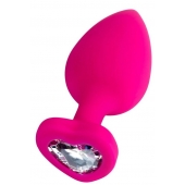 Розовая анальная втулка Diamond Heart с прозрачным кристаллом - 9,5 см. - ToyFa - купить с доставкой в Нижневартовске Розовая анальная втулка Diamond Heart с прозрачным кристаллом - 9,5 см. - ToyFa - купить с доставкой в Нижневартовске