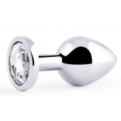 Серебристая анальная пробка с прозрачным стразом - 7,2 см. - Anal Jewelry Plug - купить с доставкой в Нижневартовске Серебристая анальная пробка с прозрачным стразом - 7,2 см. - Anal Jewelry Plug - купить с доставкой в Нижневартовске
