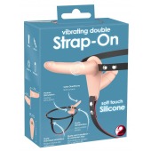 Телесный двойной вибрострапон с вибрацией Vibrating Double Strap-On - 15 см. - Orion - купить с доставкой в Нижневартовске