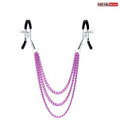 Оригинальные зажимы на соски с тройной розовой цепочкой - Notabu - купить с доставкой в Нижневартовске