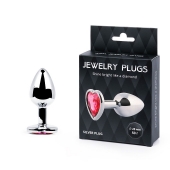 Серебристая анальная пробка с малиновым кристаллом-сердечком - 7 см. - Anal Jewelry Plug - купить с доставкой в Нижневартовске