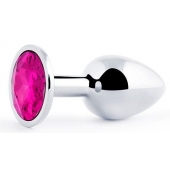 Серебристая анальная пробка с малиновым кристаллом - 7,2 см. - Anal Jewelry Plug - купить с доставкой в Нижневартовске