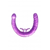 Фиолетовый двухсторонний фаллоимитатор с вибропулей - 35 см. - Toyfa Basic купить с доставкой в интернет-магазине Orgasmix в Нижневартовске Фиолетовый двухсторонний фаллоимитатор с вибропулей - 35 см. - Toyfa Basic