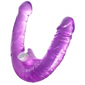 Фиолетовый двухсторонний фаллоимитатор с вибропулей - 35 см. - Toyfa Basic купить с доставкой в интернет-магазине Orgasmix в Нижневартовске Фиолетовый двухсторонний фаллоимитатор с вибропулей - 35 см. - Toyfa Basic
