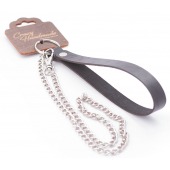 Серебристый металлический поводок с кожаной черной ручкой - 80 см. - Crazy Handmade - купить с доставкой в Нижневартовске