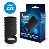 Черная открытая насадка на пенис с кольцом для мошонки XXL-size - 9,4 см. - Sex Expert - в Нижневартовске купить с доставкой