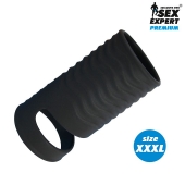 Черная открытая насадка на пенис с кольцом для мошонки XXXL-size - 9,9 см. - Sex Expert - в Нижневартовске купить с доставкой