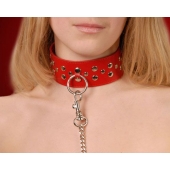 Красный кожаный ошейник с карабином и поводком - Sitabella - купить с доставкой в Нижневартовске Красный кожаный ошейник с карабином и поводком - Sitabella - купить с доставкой в Нижневартовске