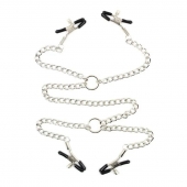 Серебристые зажимы для сосков и половых губ на тонкой цепочке - Notabu - купить с доставкой в Нижневартовске Серебристые зажимы для сосков и половых губ на тонкой цепочке - Notabu - купить с доставкой в Нижневартовске