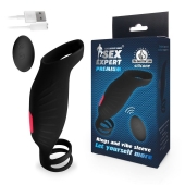 Черная насадка на пенис с вибрацией Sex Expert - 15,4 см. - Sex Expert - в Нижневартовске купить с доставкой