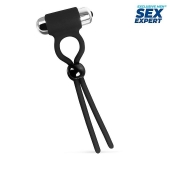 Черное эрекционное кольцо-лассо с вибрацией - Sex Expert - в Нижневартовске купить с доставкой