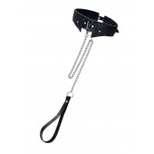 Черный кожаный ошейник-воротник с поводком - Pecado - купить с доставкой в Нижневартовске