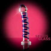 Фаллоимитатор из стекла с синей спиралью - 18 см. - Sexus купить с доставкой в интернет-магазине Orgasmix в Нижневартовске Фаллоимитатор из стекла с синей спиралью - 18 см. - Sexus