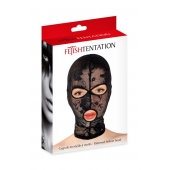 Черная кружевная маска на голову с отверстиями для глаз и рта - Fetish Tentation - купить с доставкой в Нижневартовске