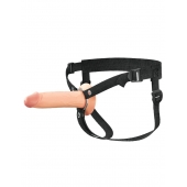 Телесный полый страпон на черных ремнях Hollow Silicone Strap-on - 17,8 см. - Pipedream - купить с доставкой в Нижневартовске