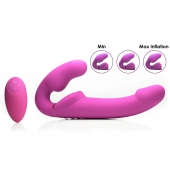 Розовый безремневой страпон с вибрацией и функцией расширения Inflatable Ergo-Fit Strapless Strap-On - XR Brands - купить с доставкой в Нижневартовске