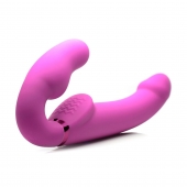Розовый безремневой страпон с вибрацией и функцией расширения Inflatable Ergo-Fit Strapless Strap-On - XR Brands - купить с доставкой в Нижневартовске