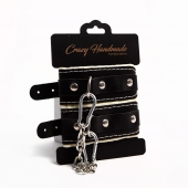 Черные скругленные наручники с мягкой бежевой подкладкой - Crazy Handmade - купить с доставкой в Нижневартовске