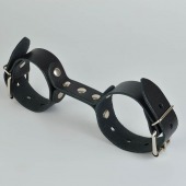 Черные кожаные наручники-фиксатор - Sitabella - купить с доставкой в Нижневартовске