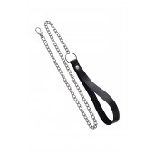 Поводок с ручкой из черной натуральной кожи и карабином для ошейника - Pecado - купить с доставкой в Нижневартовске