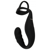 Черное эрекционное кольцо со стимуляцией промежности и анальной пробкой Cock Ring with RC Prostate Plug - Orion - в Нижневартовске купить с доставкой