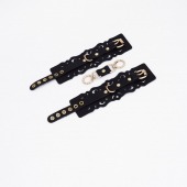 Черные кожаные наручники с узорами и золотистой фурнитурой - Crazy Handmade - купить с доставкой в Нижневартовске