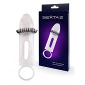 Закрытая насадка на пенис с подхватом мошонки и стимулирующими «ресничками» - Sextaz - в Нижневартовске купить с доставкой