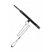 Черный узкий однослойный ошейник с серебристым поводком-цепочкой - Pecado - купить с доставкой в Нижневартовске