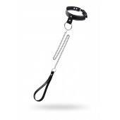 Черный узкий однослойный ошейник с серебристым поводком-цепочкой - Pecado - купить с доставкой в Нижневартовске