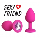 Розовая анальная втулка с сиреневым кристаллом - 7,3 см. - 1137