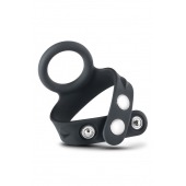 Черное эрекционное кольцо с подхватом мошонки на кнопках VS6 - Blush Novelties - в Нижневартовске купить с доставкой