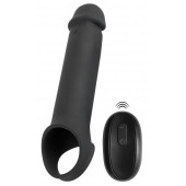 Черная вибронасадка для пениса с хомутом для мошонки и пультом ДУ Remote Controlled Penis Extension - Orion - в Нижневартовске купить с доставкой