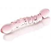 Двусторонний розовый фаллос  с рёбрами и точками - 19,5 см. - Sexus купить с доставкой в интернет-магазине Orgasmix в Нижневартовске Двусторонний розовый фаллос  с рёбрами и точками - 19,5 см. - Sexus
