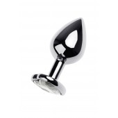 Серебристая анальная пробка с прозрачным кристаллом-сердцем - 8 см. - ToyFa - купить с доставкой в Нижневартовске