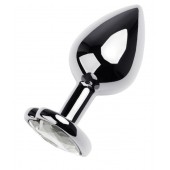 Серебристая анальная пробка с прозрачным кристаллом-сердцем - 8 см. - ToyFa - купить с доставкой в Нижневартовске