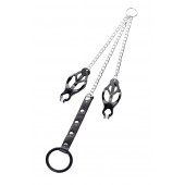 Черно-серебристые зажимы для сосков с кольцом для пениса TOYFA Metal - ToyFa - купить с доставкой в Нижневартовске