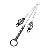 Черно-серебристые зажимы для сосков с кольцом для пениса TOYFA Metal - ToyFa - купить с доставкой в Нижневартовске