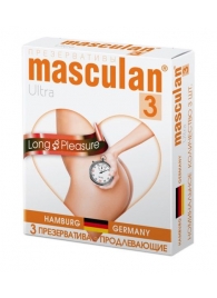 Розовые презервативы Masculan Ultra Long Pleasure с колечками, пупырышками и продлевающим эффектом - 3 шт. - Masculan - купить с доставкой в Нижневартовске