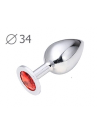 Коническая серебристая анальная втулка с красным кристаллом - 8,2 см. - Anal Jewelry Plug - купить с доставкой в Нижневартовске