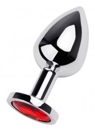 Серебристая коническая анальная пробка с красным кристаллом - 8 см. - ToyFa - купить с доставкой в Нижневартовске