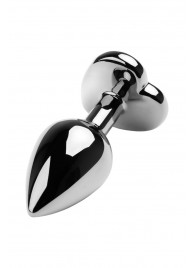 Серебристая коническая анальная пробка с красным кристаллом-сердечком - 7 см. - ToyFa - купить с доставкой в Нижневартовске