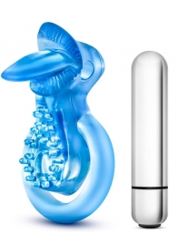 Голубое эрекционное виброкольцо 10 Function Vibrating Tongue Ring - Blush Novelties - в Нижневартовске купить с доставкой